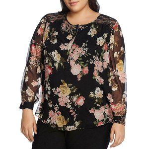 Vince Camuto Lace Trim Chiffon Shirt Blouse